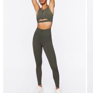 NEW FOREVER 21 ZIP UP LONGLINE SPORTS BRA & MATCHING LEGGING-CYPRESS GREEN SZ M